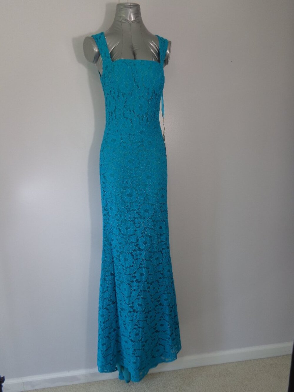 New! Nina Canacci Teal Stretch Lace‎ Long Formal Gown w/ Train Women's Size 10